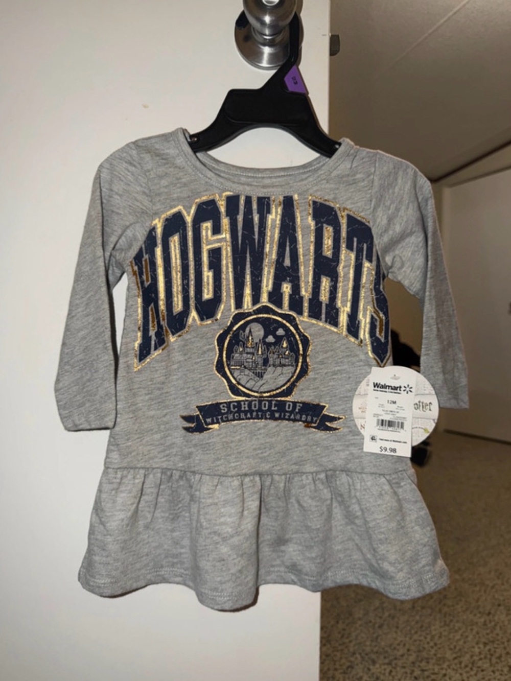 Hogwarts Gray Long-Sleeve Peplum Top for baby 12m
